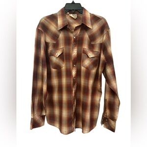 Rocking K Ranchwear Vintage Pearl Snap Shirt Plaid Size Large Western Rockabilly